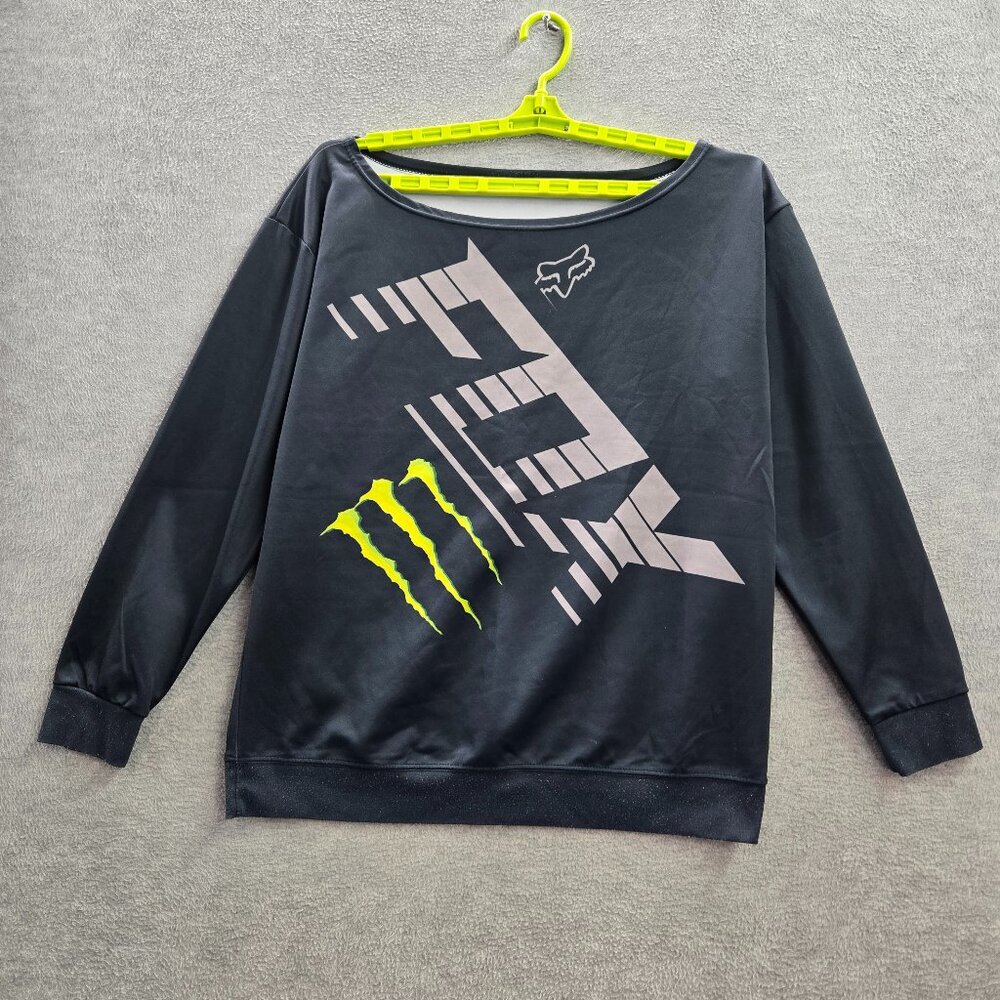 Fox Racing‎ x Monster Women Sweatshirts XL Gray Logo Motocross Boat Neck